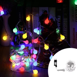 Catena decorata con 160 Led a mini sfere luminose Multicolore 16 metri con cavo trasparente Wisdom