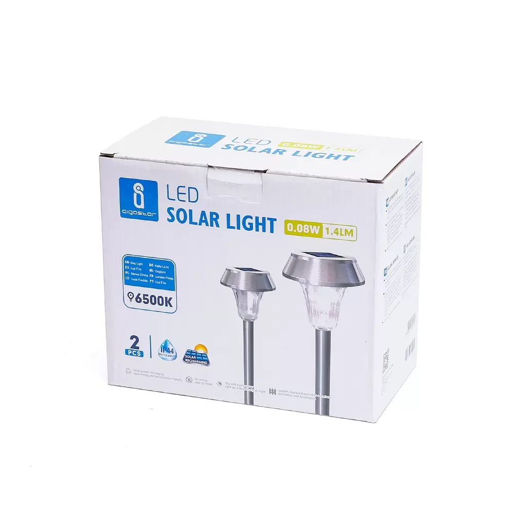 Lampioncino segnapassi Led 0,08W Argento con pannello solare IP44 Bianco freddo 6500K con sensore crepuscolare Confezione 2pz Aigostar - immagine 4