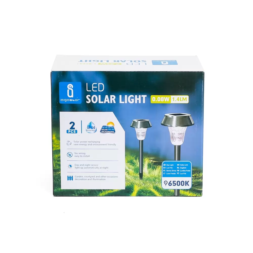 Lampioncino segnapassi Led 0,08W Argento con pannello solare IP44 Bianco freddo 6500K con sensore crepuscolare Confezione 2pz Aigostar - immagine 5