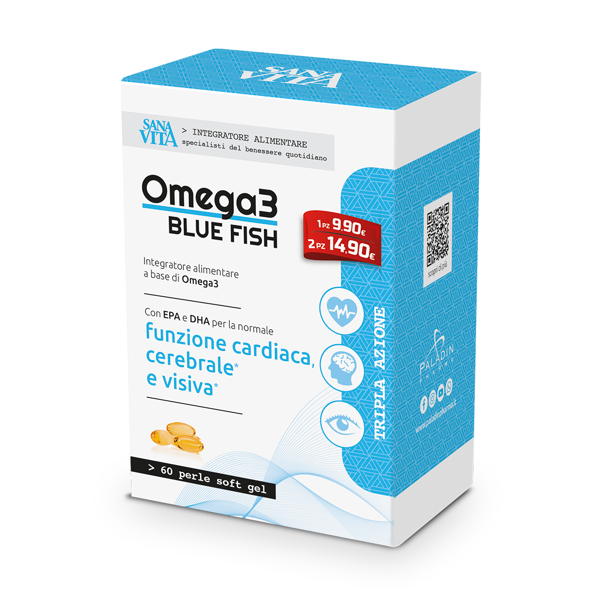 Sanavita Omega 3 OMEGA3 Blue Fish 60 Perle Soft Gel Paladin Pharma - immagine 2
