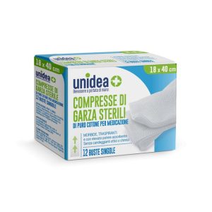 Unidea Compresse di Garza Sterili in Puro Cotone 18 x 40cm 12pz