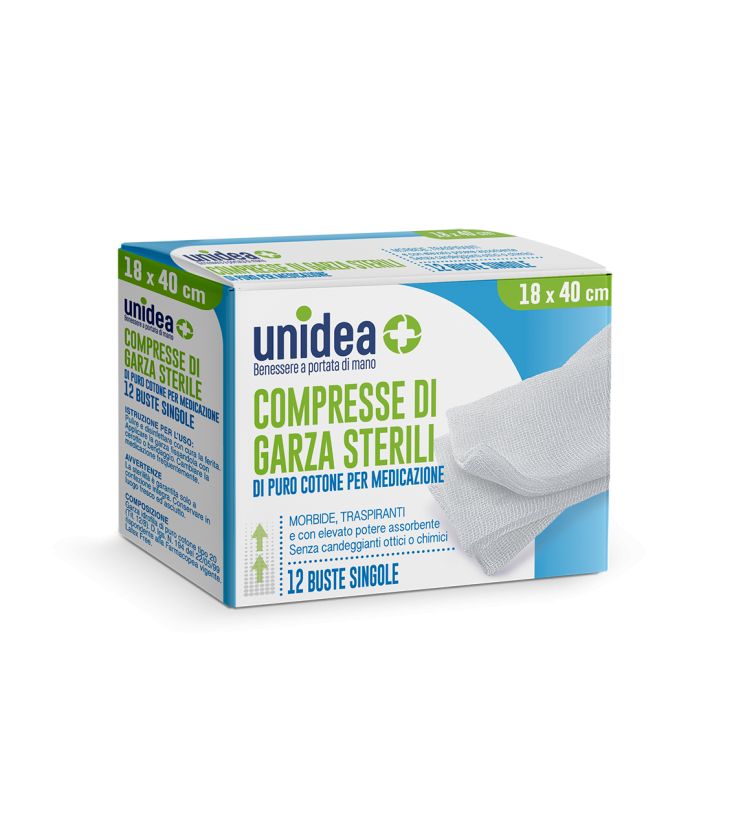 Unidea Compresse di Garza Sterili in Puro Cotone 18 x 40cm 12pz